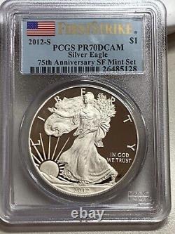 2012-s Proof Silver Eagle Pcgs Pr70 Dcam 75th Anniversary First Strike