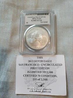 2012(s) Silver Eagle Pcgs Ms70 Struck At San Francisco Mint Premier Label