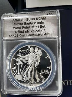 2013W 2 Coin Silver American Eagle Set EU69DCAM RP69DCAM ANACS OGP