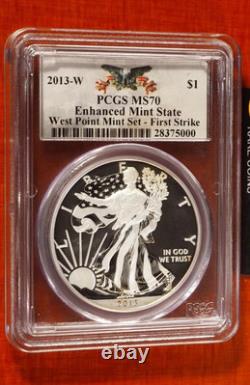 2013 W ENHANCED MINT STATE SILVER EAGLE PCGS MS70 WEST POINT MINT First Strike