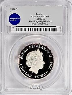 2014-P Tuvalu Silver Dollar Bald Eagle High Relief PCGS PR70 DCAM withCOA & Case