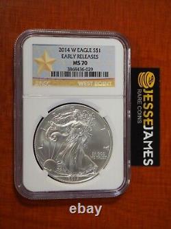 2014 W Burnished Silver Eagle Ngc Ms70 Early Releases Gold Star Label