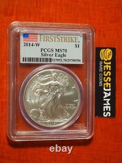 2014 W Burnished Silver Eagle Pcgs Ms70 Flag First Strike Label