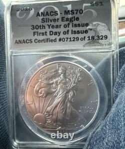 2015 American Eagle Silver $1 ANACS-MS70 30th Year Of Issue First Day Of Issue