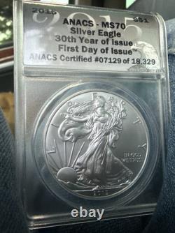 2015 American Eagle Silver $1 ANACS-MS70 30th Year Of Issue First Day Of Issue