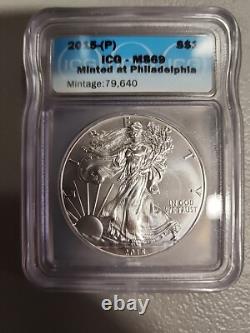 2015-(P) Minted at Philadelphia $1 American Silver Eagle ICG MS69 Mintage 79,640