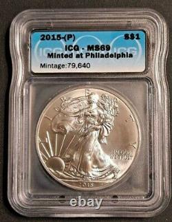 2015-(P) SILVER EAGLE ICG MS69 MINTED AT PHILADELPHIA -KEY DATE! -d8346hxxx