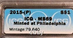 2015-(P) SILVER EAGLE ICG MS69 MINTED AT PHILADELPHIA -KEY DATE! -d8346hxxx