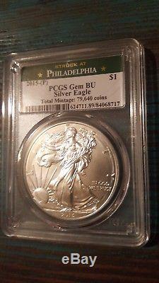 2015 P Silver American Eagle 79,640 Philadelphia Mint Graded Gem BU