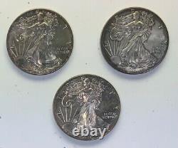 2015 Three 1 Troy Ounce Uncirculated Silver Eagles with Toning