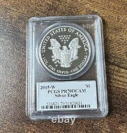 2015 W Proof Silver Eagle Pcgs Pr70 Dcam John Mercanti Hand Signed Flag Label