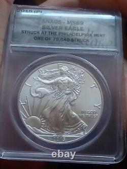 2015 (p) Silver Eagle Anacs Ms69 Struck At The Philadelphia Mint Mintage 79,640