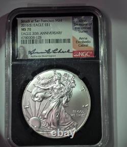2016-S Silver Eagle 30th Anniversary Black Core Ana Cabral Signature NGC MS70