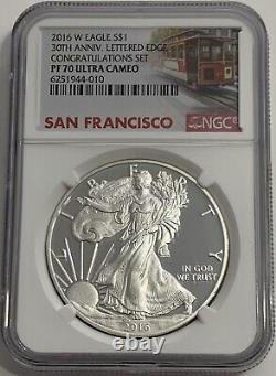 2016 W $1 Ngc Pf70 Uc Silver Eagle 30th Anniv Lettered Edge Congratulations Set