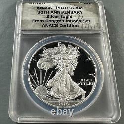 2016-W Silver Eagle ANACS PR70 DCAM, Congratulations Set, LETTERED EDGE (83023)