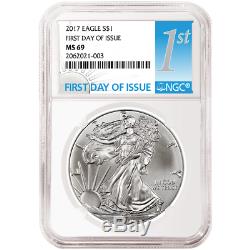 2017 3pc. $1 American Silver Eagle NGC MS69 FDI First Label Red, White, and Blue