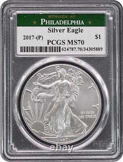 2017 (P) Silver American Eagle PCGS MS70 Green Philadelphia Label FREE SHIPPING