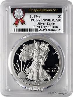 2017-S $1 American Silver Eagle Congratulations Set PCGS PR70DCAM First Day