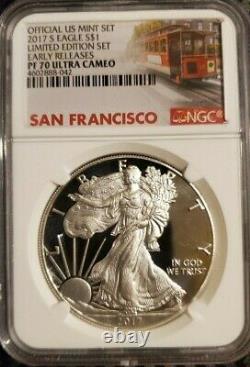 2017 S Ngc Proof Pf70 Ultra Cameo Er Silver Eagle Limited Edition Set Trolley