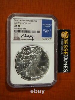 2017 (s) $1 American Silver Eagle Ngc Ms70 Struck At San Francisco Ed Moy Signed