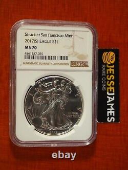 2017 (s) $1 Silver Eagle Ngc Ms70 Struck At San Francisco Mint Brown Label