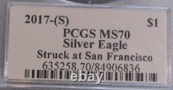 2017 (s) Silver Eagle Pcgs Ms70 Cleveland Signed