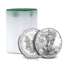 2018 American 1 Oz Silver Eagle Lot of 20 BU Coins in U. S. Mint Tube / Roll