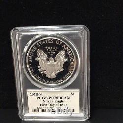 2018-S American Silver Eagles PCGS PR-70 DCAM First Day of Issue Mercanti 7764
