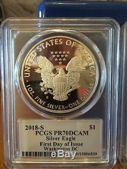 2018 S MERCANTI FLAG Silver Eagle 4-COIN CITY SET PCGS PR70 FDOI POP 60