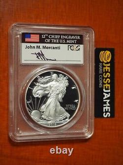 2018 S Proof Silver Eagle Pcgs Pr70 Dcam First Day Issue Mercanti Signed Flag