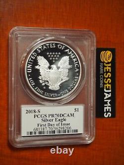 2018 S Proof Silver Eagle Pcgs Pr70 Dcam First Day Issue Mercanti Signed Flag