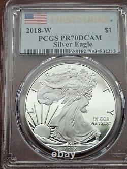 2018 W American Proof Silver Eagle $1 PCGS PR70 DCAM First Strike Flag Label