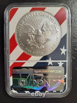 2018 W Burnished Silver Eagle Ngc Ms70 Independence Day Edition Flag Core