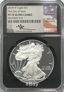 2018 W Proof Silver Eagle Ngc Pf70 Ultra Cameo Mercanti Fdi First Day Of Issue R