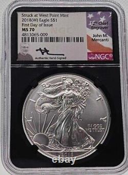 2018 W Silver Eagle First Day of Issue, NGC MS70 FDOI Mercanti Black, Free Shipp