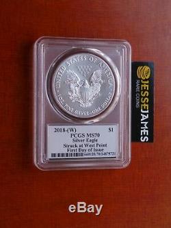 2018 (w) Silver Eagle Pcgs Ms70 Mercanti Struck At West Point First Day Of Issue