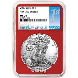 2019 $1 American Silver Eagle 3 pc. Set NGC MS70 FDI First Label Red White Blue