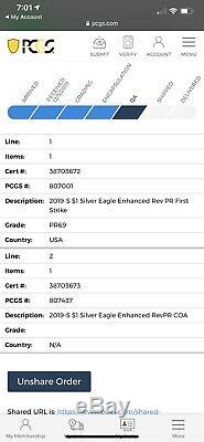 2019 S American Eagle One Ounce Silver Enhanced Reverse Proof Coin Pcgs Pr 69