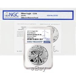 2019-S Enhanced Reverse Proof $1 American Silver Eagle / COA # NGC PF70 Blue ER