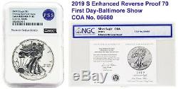 2019-S Enhanced Reverse Proof $1 American Silver Eagle NGC PF70 and COA #06680