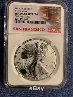 2019 S Enhanced Reverse Proof Silver Eagle (19xe), Ngc Rev Pf70 First Release