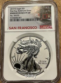 2019-S Silver Eagle Enhanced Reverse NGC PF69 FDOI BALTIMORE #06550 No COA