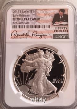 2019 S Silver Eagle Ngc Pf 70 Ultra Cameo Reagan Signed Liberty Coin Act
