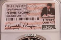 2019 S Silver Eagle Ngc Pf 70 Ultra Cameo Reagan Signed Liberty Coin Act