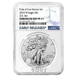 2019 W 1 oz Enhanced Reverse Proof Silver Eagle NGC PF 69 Pride of Two Nations
