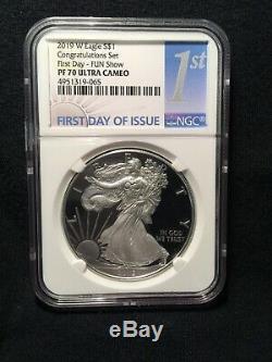 2019-W Proof Silver Eagle Congratulations Set NGC PF70UC First Day Of Issue