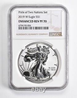 2019-W REV PF70 American Silver Eagle Pride of Two Nations NGC Brown Label