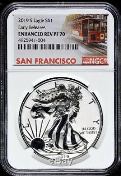 2019-s Enhanced Reverse Proof American Silver Eagle Ngc Pf70 Trolley Er Label