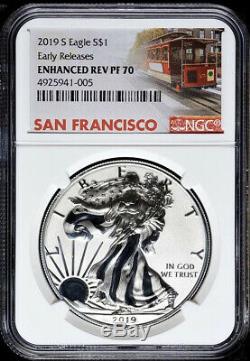 2019-s Enhanced Reverse Proof American Silver Eagle Ngc Pf70 Trolley Er Label