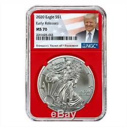 2020 $1 American Silver Eagle 3pc. Set NGC MS70 ER Trump Label Red White Blue